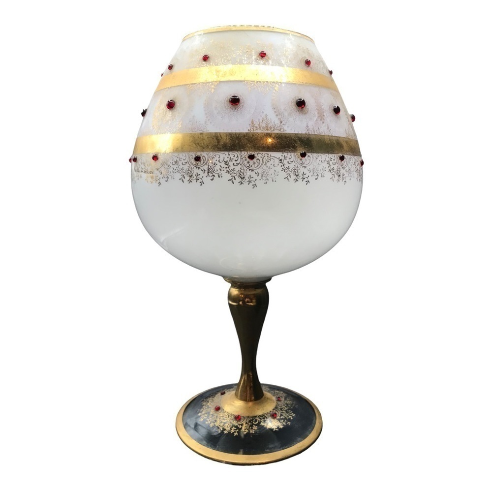 Murmac Ruby Glass Stones and Gold Foil Embellished Frosted Glass Centerpiece